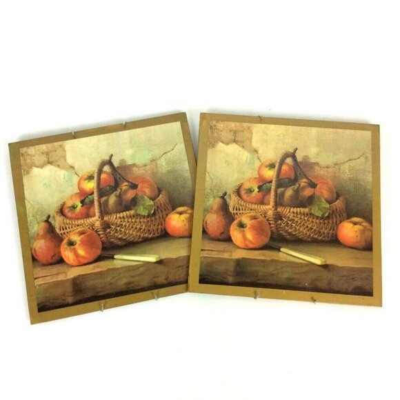 Donald Art Co 8x8 Hot Plate Plaques Trivets Fruit Baskets Still Life Vintage USA - Picture 1 of 12